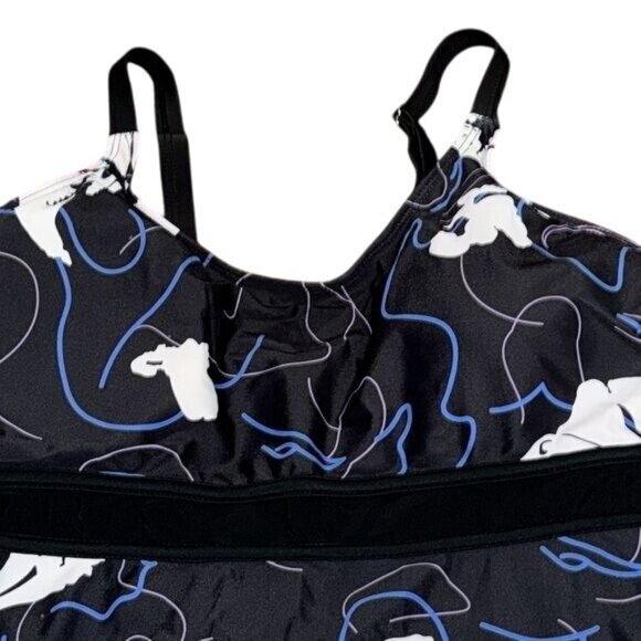 Black & White Floral Print Tankini Top XL Adjustable Straps Swimwear - Picture 3 of 6